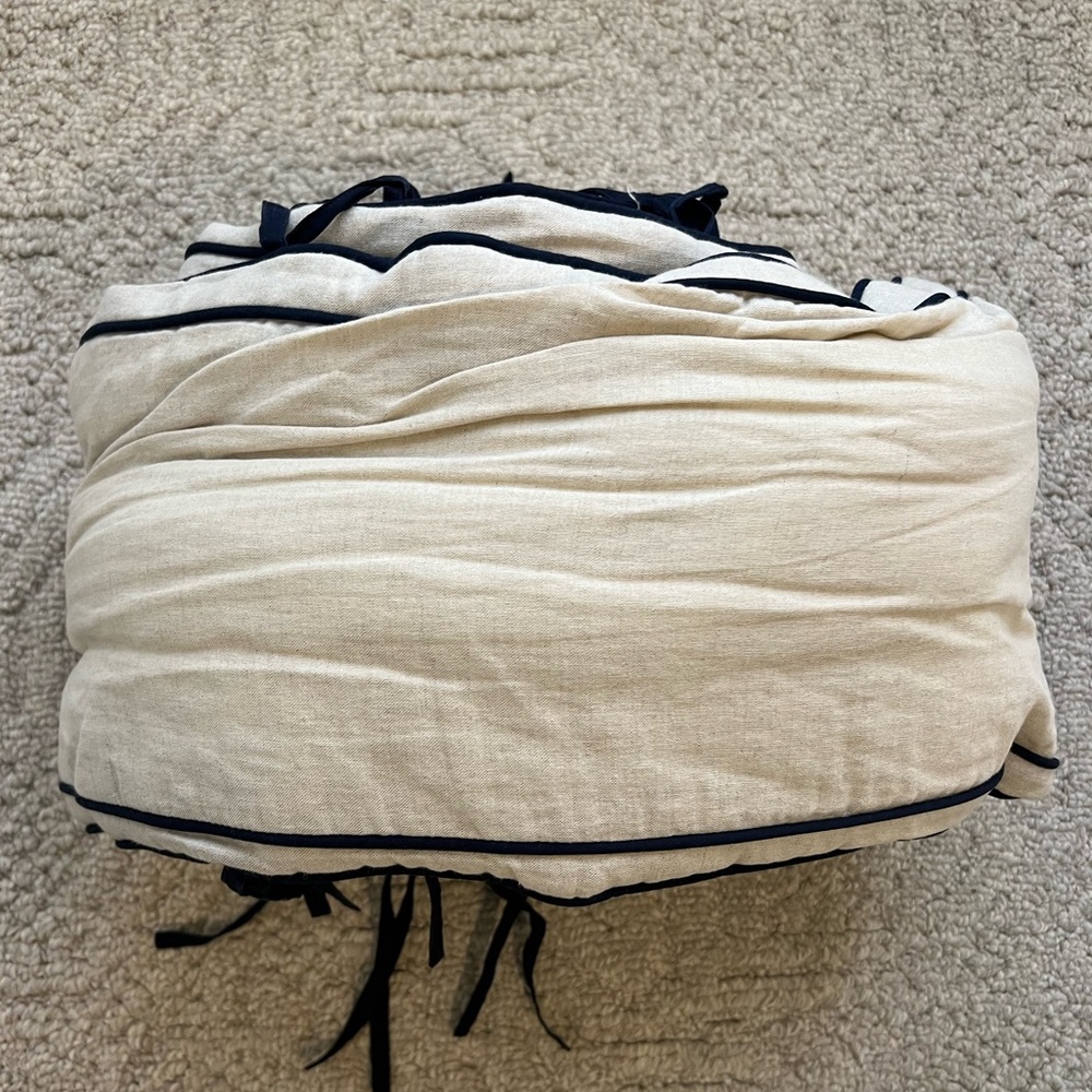 Pottery Barn Kids Tan and Navy Crib Bumper